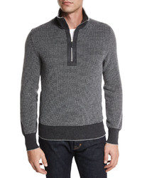 Tom Ford Cashmere Dot Print Half Zip Sweater Gray
