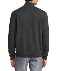 Neiman Marcus Cashmere Zip Neck Sweater Charcoal