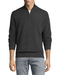 Neiman Marcus Cashmere Zip Neck Sweater Charcoal