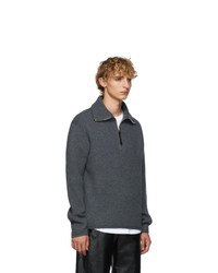 Acne Studios Grey Melange Wool Half Zip Sweater