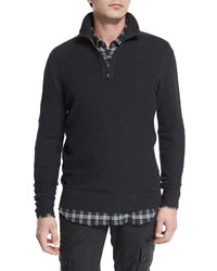 Belstaff Halston Melange Half Zip Pullover Sweater Charcoal