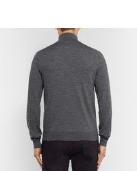 Brioni Mlange Wool Half Zip Sweater