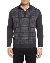 Thomas Dean Quarter Zip Check Wool Sweater