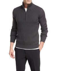 Vince Ribbed Quarter Zip Wool Pullover