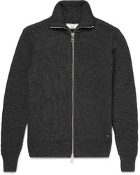 Ami Ribbed Wool Zip Up Sweater