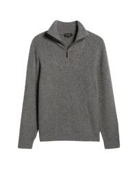 Vince Textured Rib Quarter Zip Wool Cashmere Pullover