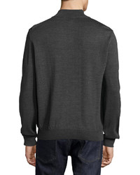 Neiman Marcus Wool Blend Quarter Zip Mock Neck Sweater Charcoal