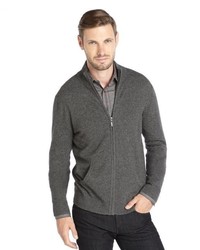 Harrison Charcoal Cashmere Knit Two Pocket Zip Front Cardigan Sweater
