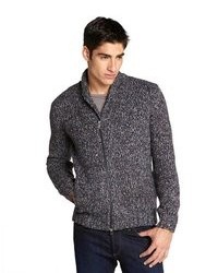 Zegna Sport Charcoal Wool Shawl Collar Zip Front Sweater