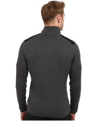 DKNY Jeans Ls Rib Woven Full Zip Mock Neck Sweater