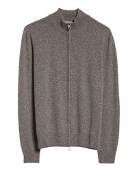 Canali Long Sleeve Wool Cashmere Zip Cardigan In Beige At Nordstrom