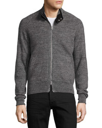 Tom Ford Merino Wool Front Zip Bomber Sweatshirt Charcoal