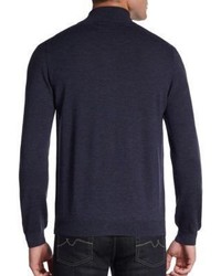 Saks Fifth Avenue BLACK Merino Wool Zip Front Sweater