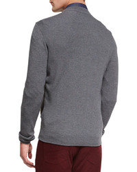 Salvatore Ferragamo Zip Up Sweater With Lambskin Nappa Front Panels Grayblack