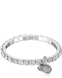 1928 Jewelry Clear Crystal Silver Tone I Love U Heart Stretch Charm Bracelet