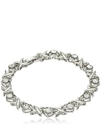 1928 Jewelry Silver Tone Clear Crystal Heart Link Bracelet 75