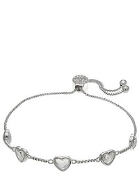 Adjustable Bracelet With Clear Swarovski Crystal Heart Stations In Silver Plate Cleargray