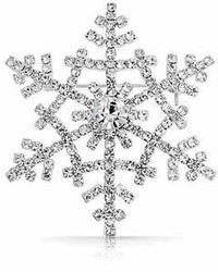 Bling Jewelry Crystal Winter Snowflake Brooch Christmas Pin Silver Plated