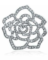 Bling Jewelry Pave Clear Crystal Flower Brooch Rose Pin Silver Plated