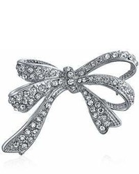 Bling Jewelry Tone Clear Cz Pave Ribbon Bow Brooch Pin Silver Plated