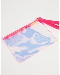 ASOS DESIGN Holographic Clutch Bag With Neon Grab Handle