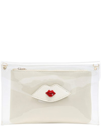 White Red Lips Pattern Transparent Clutch Bag