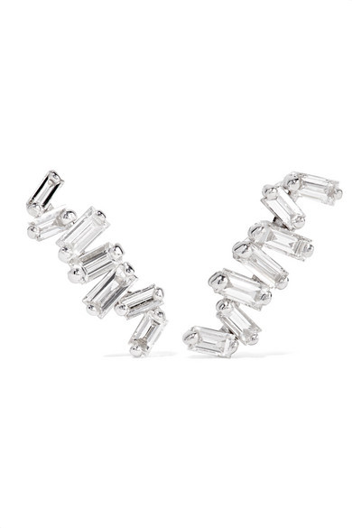 Suzanne Kalan 18 Karat White Gold Diamond Earrings, $1,100 | NET-A 
