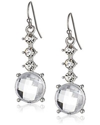 1928 Jewelry Crystal Glace Silver Silver Tone Crystal Faceted Round Drop Earrings