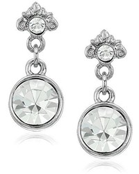 1928 Jewelry Silver Tone Clear Crystal Drop Earrings