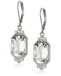 1928 Jewelry Silver Tone Crystal Octagon Drop Earrings