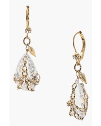 Betsey Johnson Crystal Briolette Drop Earrings Clear Gold