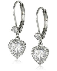 Betsey Johnson Crystal Heart Rose Silver Drop Earrings