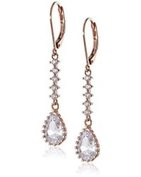 Betsey Johnson Crystal Teardrop Rose Gold Linear Drop Earrings