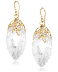 Devon Leigh Clear Gold Plated And Cubic Zirconia Leaf Cap Drop Earrings