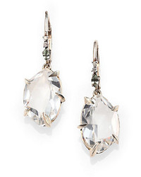 Alexis Bittar Fine Silver Ice Marquis Clear Quartz Grey Diamond Green Sapphire Sterling Silver Drop Earrings