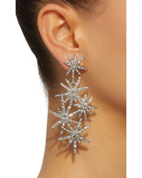 Oscar de la Renta Fireworks Silver Tone Brass Crystal Earrings
