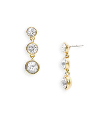 Givenchy Triple Drop Crystal Earrings Gold Clear Crystal