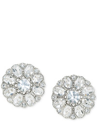 Carolee Silver Tone Crystal Button Clip On Earrings