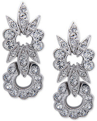 Nina Silver Tone Swarovski Crystal Floral Drop Earrings