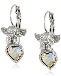 Symbols Of Faith Inspirations Silver Tone Crystal Ab Heart Angel Earrings