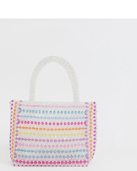 Clear Embellished Leather Tote Bag