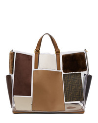 Fendi Transparent And Brown Leather And Fur Forever Patch Pocket Tote
