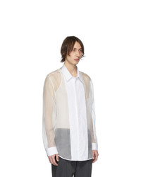 Helmut Lang Off White Silk Organza Tuxedo Shirt