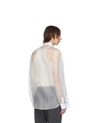 Helmut Lang Off White Silk Organza Tuxedo Shirt