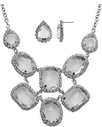 Crystal Allure Teardrop Bib Necklace Stud Earring Set