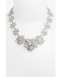 Nina Flower Bib Necklace Silver Clear Crystal