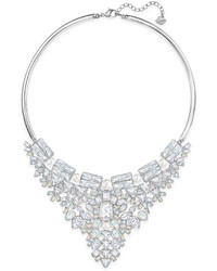 Swarovski Silver Tone Imitation Pearl And Crystal Cluster Collar Necklace