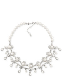 Carolee Silver Tone Imitation Pearl And Crystal Collar Necklace
