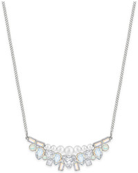 Swarovski Silver Tone Imitation Pearl And Crystal Collar Necklace