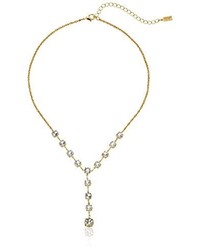 Swarovski 1928 Jewelry 14k Gold Dipped Genuine Crystal Y Shape Necklace 16